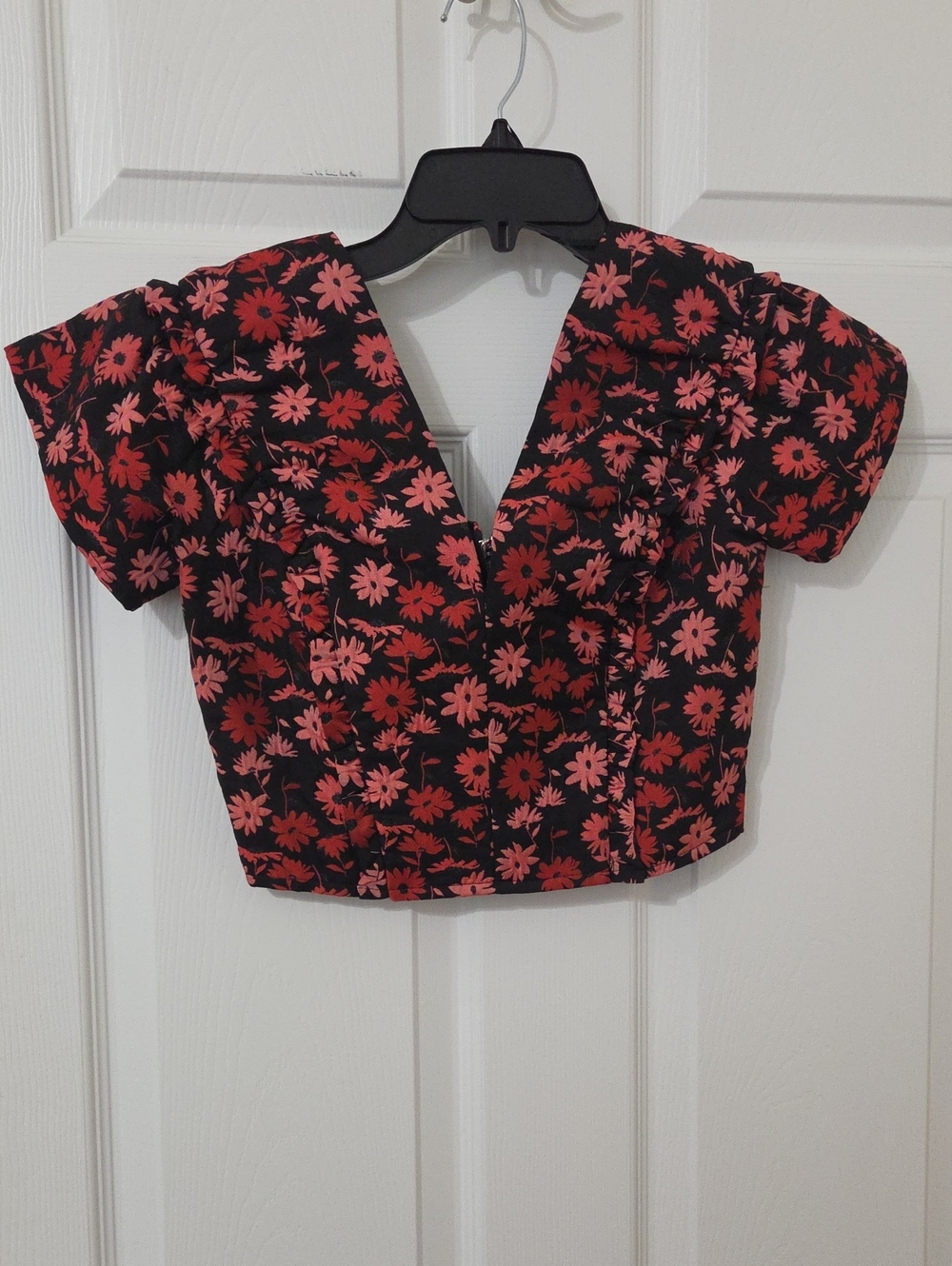 Sugarlips Black Crop Top with Red & Pink Floral Print